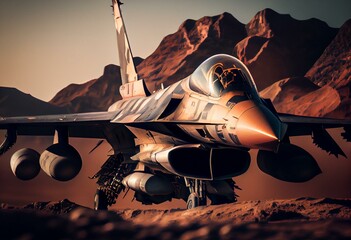 A military aircraft known as the F-16 jet fighter. Generative AI - obrazy, fototapety, plakaty