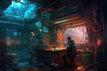 Fototapeta premium Cyberpunk Style Game Art Wallpaper Background