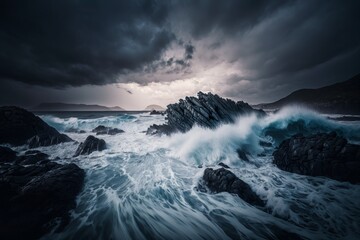 atmospheric seascape of a stormy ocean created with Generative AI technology