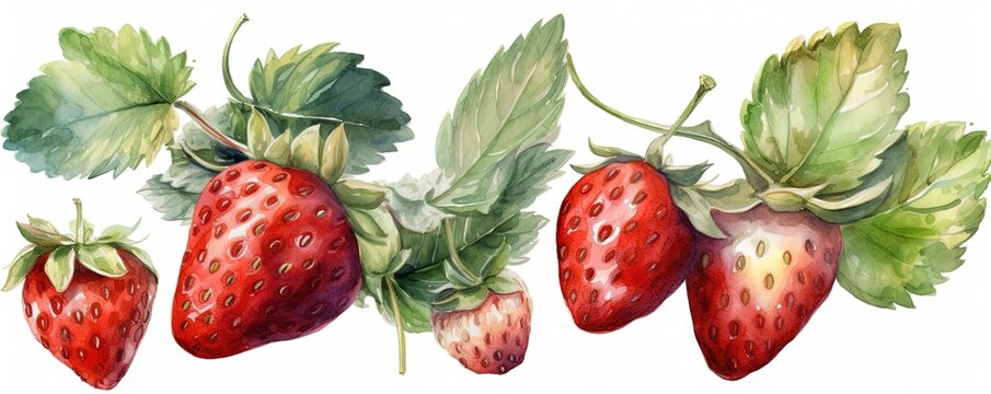 Juicy Strawberry Watercolor Illustration for Branding and Decor, Generative AI