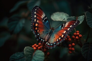Fototapeta na wymiar vibrant butterfly perched on a lush plant. Generative AI