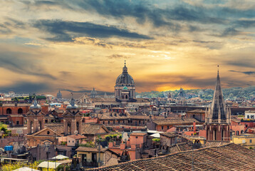 Fototapeta na wymiar View on the roman roofs and Campus Martius from the Pincian Hill, Rome, Italy