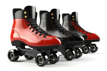 three roller skates with a striking red and black color scheme. Generative AI