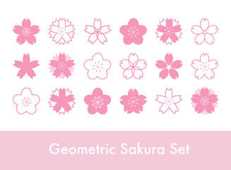 Set of geometrical sakura flower stamp symbols, cherry blossom icons - obrazy, fototapety, plakaty