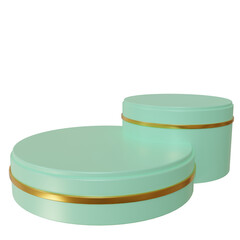 two round podium stage isolated on white background. for promotional product photos. 3d render illustration