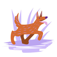 red dog in the background. vector illustration of a pet