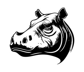 Hippopotamus Face, Silhouettes Hippopotamus Face SVG, black and white Hippo vector