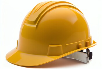 Yellow construction helmet with adjustable chin strap - safety gear - isolated on white background. Generative AI