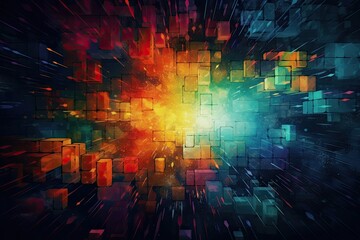 vibrant abstract background with geometric cubes and illuminated lights. Generative AI