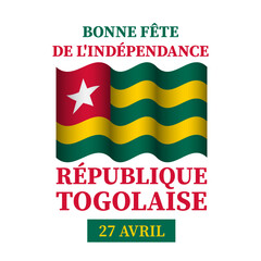 Togo Independence Day banner in French. National holiday celebrated on April 27. Vector template for typography poster, greeting card, flyer, etc