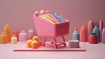 Feminine Cosmetics Shopping Cart digital render 