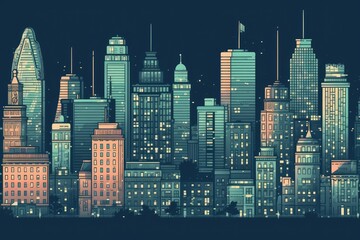 vibrant city skyline illuminated at night. Generative AI