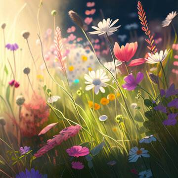 Blumenwiese im Fr&uuml;hling. Generative KI