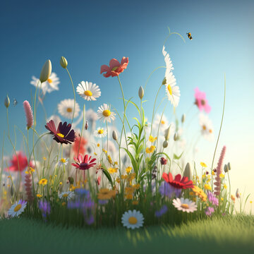 Blumenwiese im Fr&uuml;hling. Generative KI