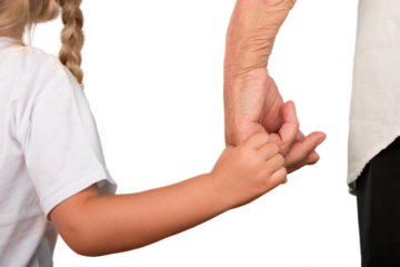 Father and daughter holding hands, isolated on white