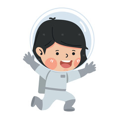 Astronaut girl floating in empty space