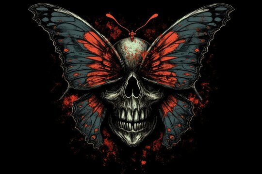 skull with butterfly wings. Generative AI