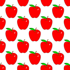 Seamless red apple pattern. On the white. Fruit background.
