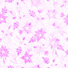 Seamless background with floral ornament. Raster illustration. Pink flowers on a white background.
