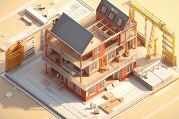 modern building under construction with cranes and scaffolding. Generative AI