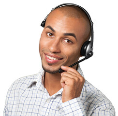 Portrait of a smiling man with headset working as a call center operator