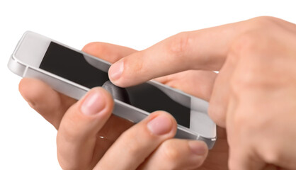 Hands Using iPhone with Black Screen