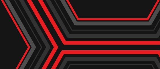 Black abstract wide horizontal banner with red and gray lines
