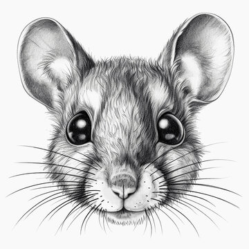 recommend clip art: Close-up portrait of mouse head, line art on white background. Generative AI