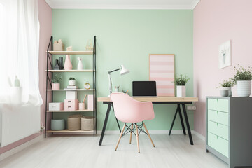 pastel color colorful home office minimalist Generative AI