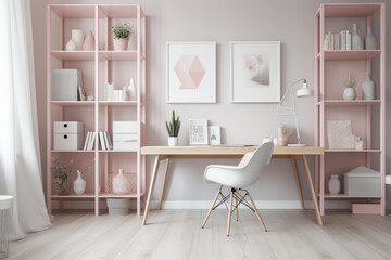 Fototapeta na wymiar pastel color colorful home office minimalist Generative AI
