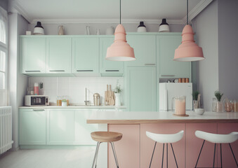 Fototapeta na wymiar kitchen colorful pastel color Generative AI