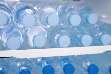 Cold drinking water bottles in the refrigerator