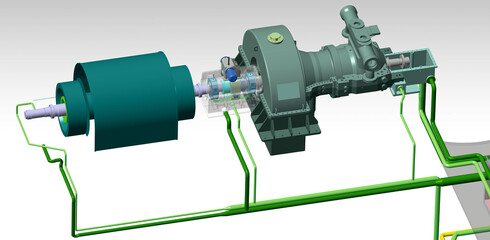 lube oil turbine system 3D illustration