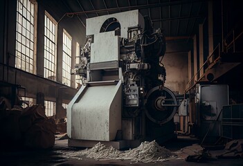 Fototapeta na wymiar Machine in factory making paper from recycled waste. Pulp and paper mill. Generative AI