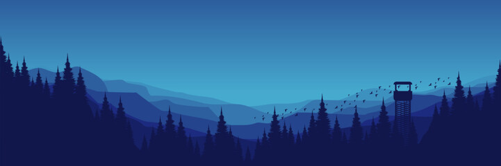 nature sky mountain landscape hill with forest silhouette vector illustration good for wallpaper, background, backdrop, banner, and design template