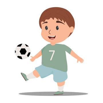 cute little boy playing football with a ball. a young football player. vector illustration