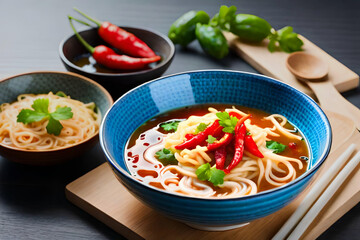 oriental cuisine ramen, hot and spicy, created with generative ai technology