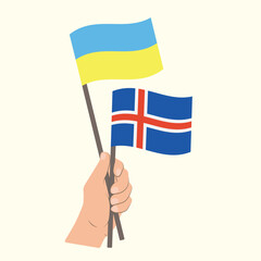 Flags of Ukraine and Iceland, Hand Holding flags