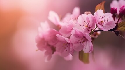 Fototapeta na wymiar Pink cherry blossom flower blooming in spring. Generative AI