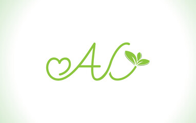 Nutrition logo and green healthy love leaf symbol with love font logo design. Heart sign leaf nature logo. Green eco letters logo