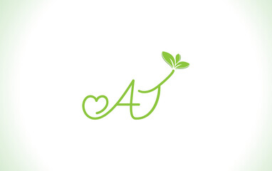Nutrition logo and green healthy love leaf symbol with love font logo design. Heart sign leaf nature logo. Green eco letters logo