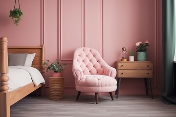 Fototapeta na wymiar home interior, Scandinavian style bedroom mock up, 3d rendering | Bedroom Frame Mock-up Bundle, Digital Bedroom Frame Mock-up Poster Mock-up, Print Mock-up, Generative AI