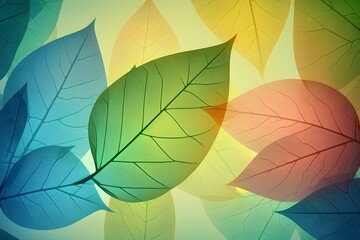 Fototapeta na wymiar spring leaves watercolor background, printed leaf pattern - generative AI