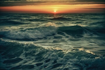 Fototapeta na wymiar beautiful sunset over the ocean waves. Generative AI