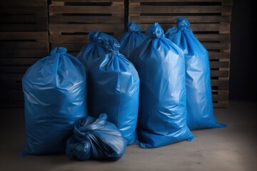 large blue garbage bags are in the factory in the shop. Generative AI