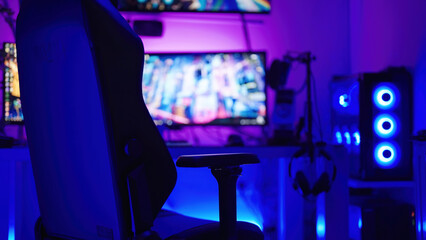 Gaming chair in dark cyberspace computer room © Video_StockOrg