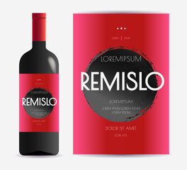 Vine label red circle texture background bottle mock up vector 10 eps