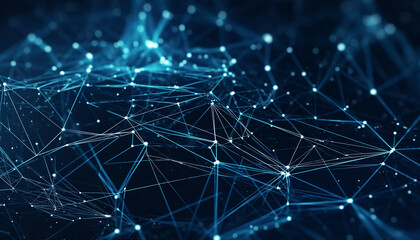 Obraz premium A highly detailed Plexus of abstract dark blue and white geometrical with dark background. AI generative