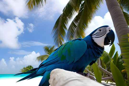 Bright blue macaw parrot in the Maldives.
Exotic birds of paradise. Generative AI.