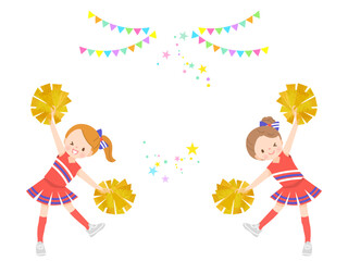 笑顔でチアダンスをしているかわいい子供達のイラストセット